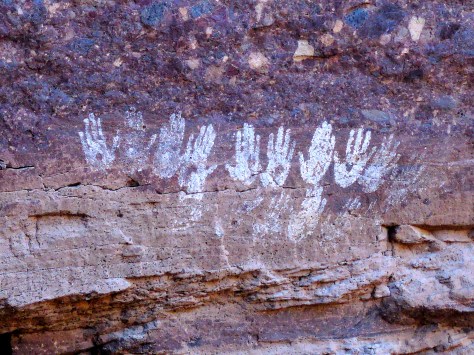 These were likely children’s handprints. Reminds me of some artwork that I did in kindergarten!